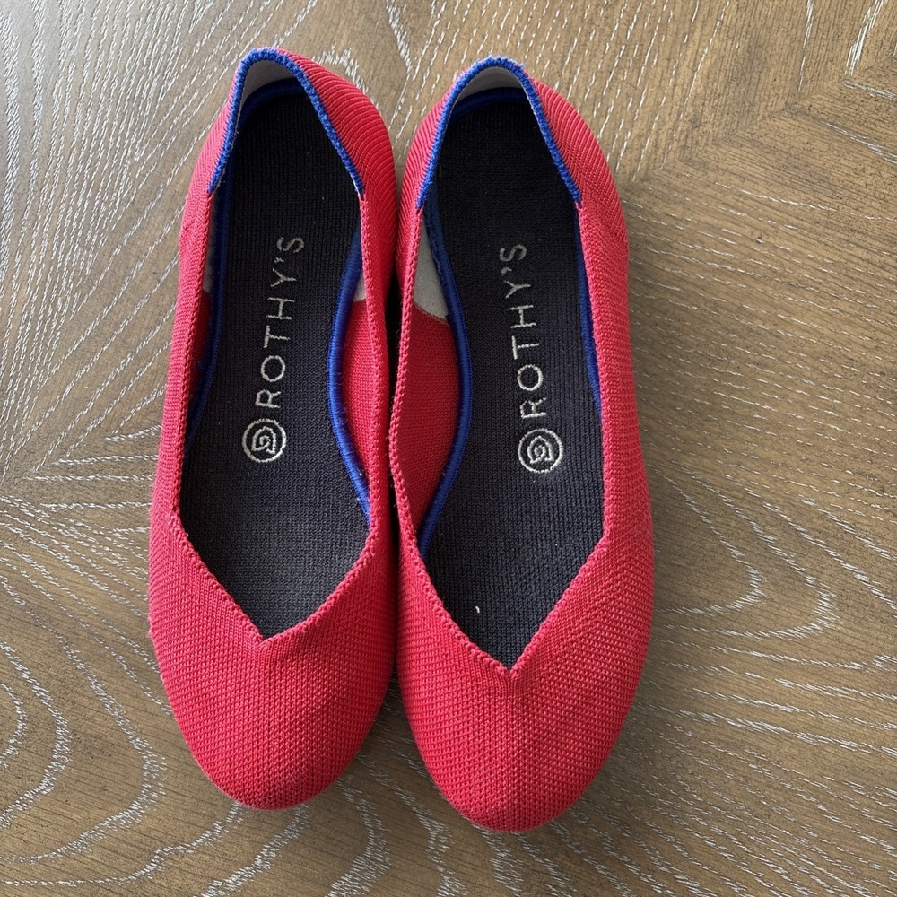 Rothys The Point‎ Red Knit Pointed Toe Flats Womens W7 Slip On Shoes
